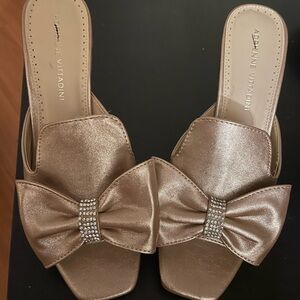 Adrienne Vittandini Gladys Embellished Bow Mule Sandal in Champagne
